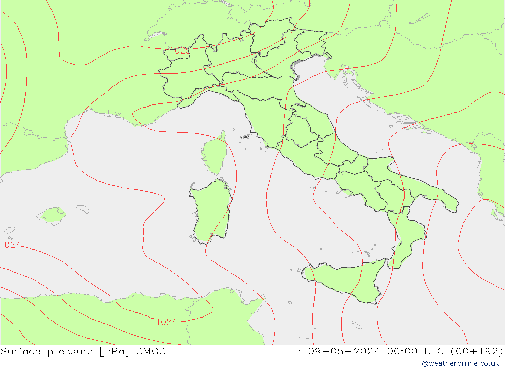 Pressione al suolo CMCC gio 09.05.2024 00 UTC