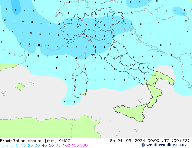 Totale neerslag CMCC za 04.05.2024 00 UTC