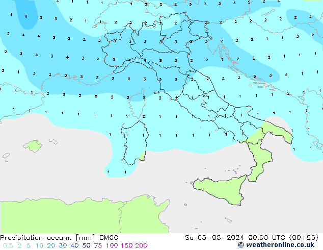 Precipitación acum. CMCC dom 05.05.2024 00 UTC