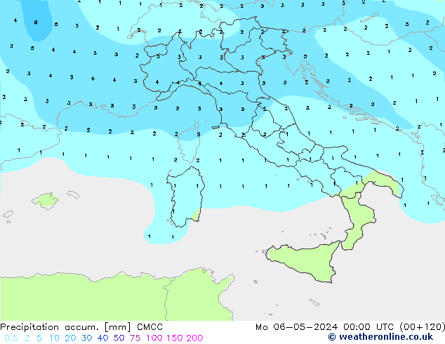 Precipitation accum. CMCC Seg 06.05.2024 00 UTC