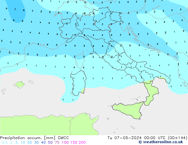 Precipitation accum. CMCC Tu 07.05.2024 00 UTC