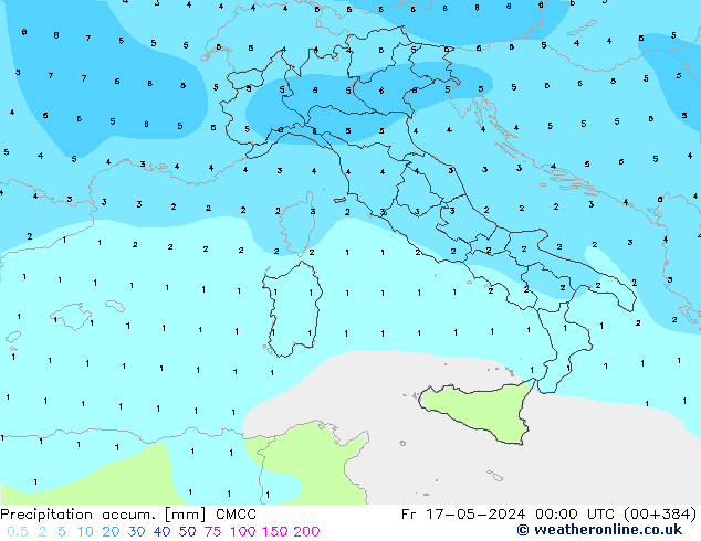 Precipitación acum. CMCC vie 17.05.2024 00 UTC