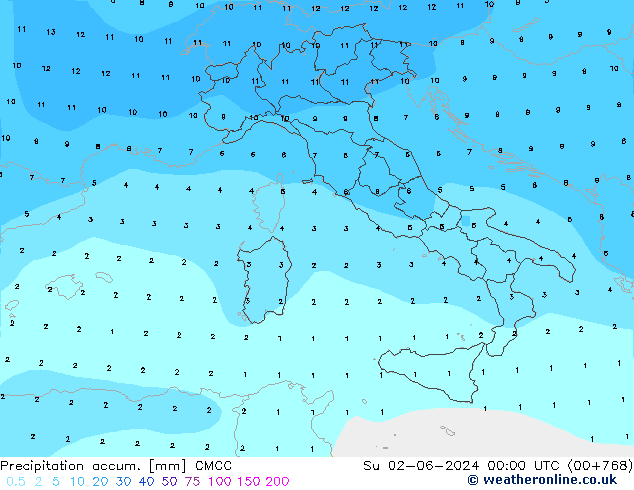 Precipitation accum. CMCC Вс 02.06.2024 00 UTC