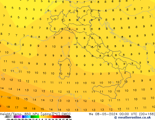 Height/Temp. 850 hPa CMCC śro. 08.05.2024 00 UTC