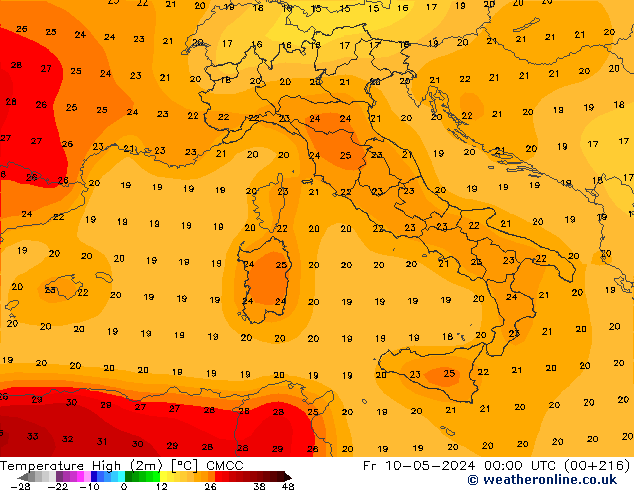 Temperature High (2m) CMCC Fr 10.05.2024 00 UTC