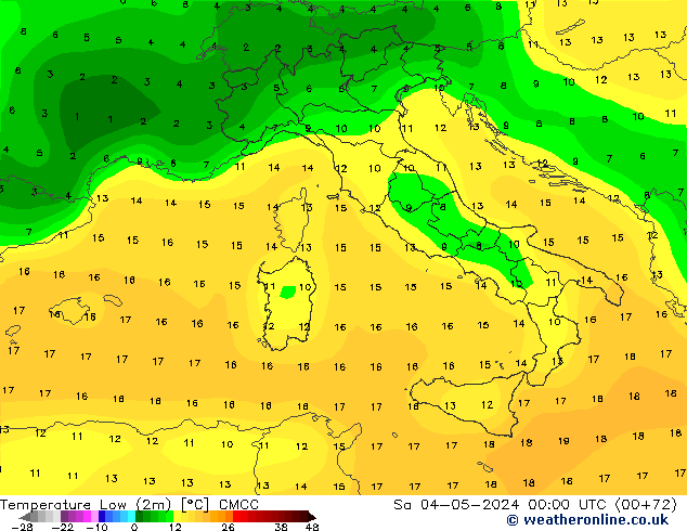 Temperatura mín. (2m) CMCC sáb 04.05.2024 00 UTC