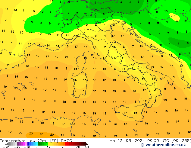 Nejnižší teplota (2m) CMCC Po 13.05.2024 00 UTC