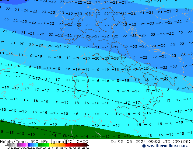 Height/Temp. 500 hPa CMCC dom 05.05.2024 00 UTC