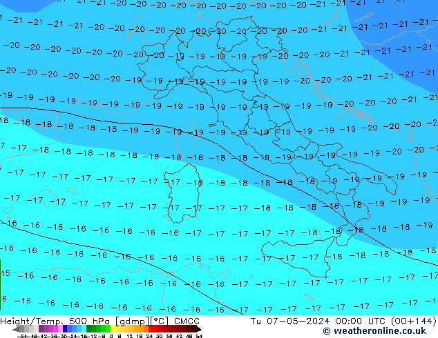 Yükseklik/Sıc. 500 hPa CMCC Sa 07.05.2024 00 UTC