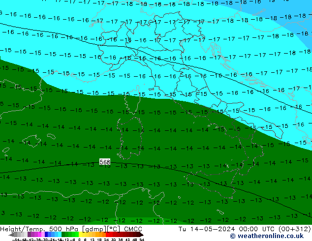 Height/Temp. 500 гПа CMCC вт 14.05.2024 00 UTC