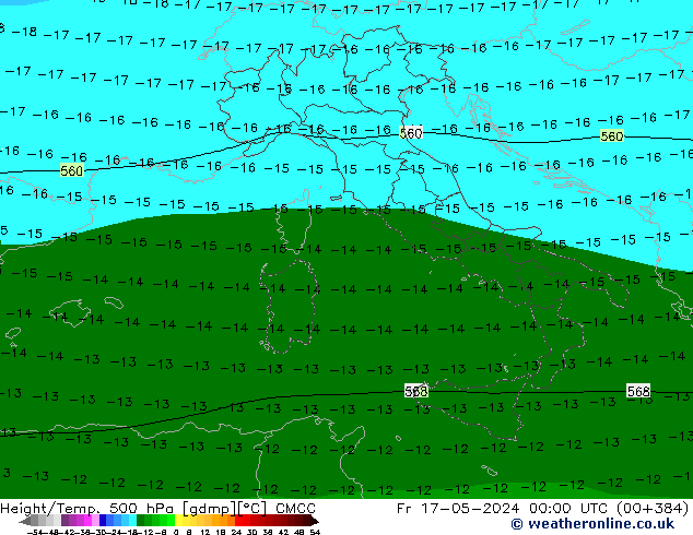 Height/Temp. 500 hPa CMCC Fr 17.05.2024 00 UTC