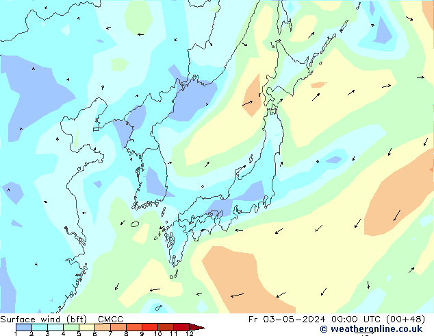 Surface wind (bft) CMCC Fr 03.05.2024 00 UTC