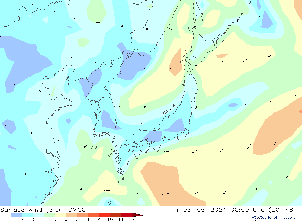 Surface wind (bft) CMCC Fr 03.05.2024 00 UTC