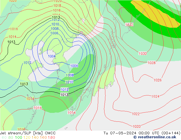 Jet stream/SLP CMCC Út 07.05.2024 00 UTC