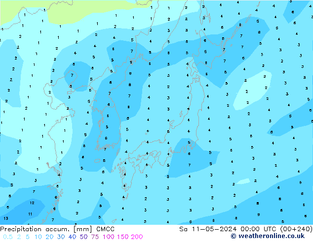 Precipitation accum. CMCC sab 11.05.2024 00 UTC