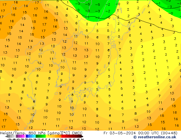 Height/Temp. 850 гПа CMCC пт 03.05.2024 00 UTC