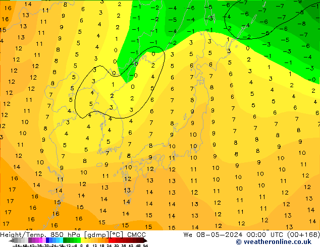 Yükseklik/Sıc. 850 hPa CMCC Çar 08.05.2024 00 UTC