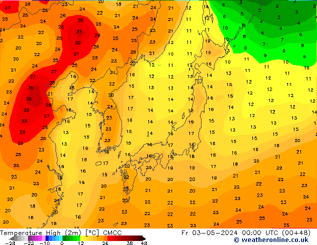 Temperature High (2m) CMCC Fr 03.05.2024 00 UTC