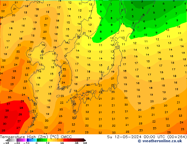 Max.temperatuur (2m) CMCC zo 12.05.2024 00 UTC