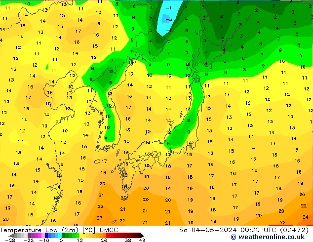 Temperature Low (2m) CMCC Sa 04.05.2024 00 UTC