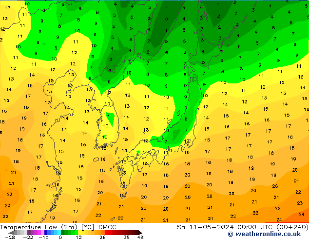 Temperature Low (2m) CMCC Sa 11.05.2024 00 UTC