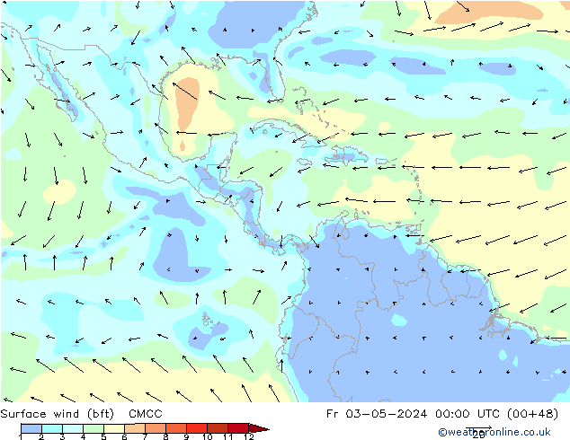 Wind 10 m (bft) CMCC vr 03.05.2024 00 UTC
