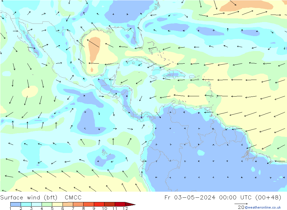 Surface wind (bft) CMCC Fr 03.05.2024 00 UTC