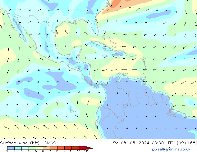 Vent 10 m (bft) CMCC mer 08.05.2024 00 UTC