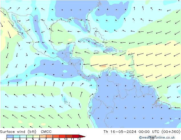 Surface wind (bft) CMCC Th 16.05.2024 00 UTC