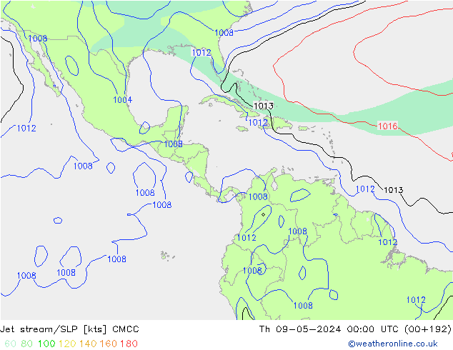 Jet stream/SLP CMCC Th 09.05.2024 00 UTC