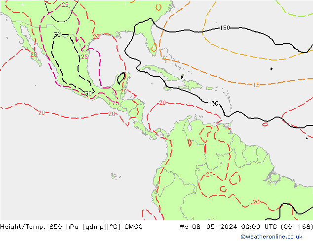 Height/Temp. 850 hPa CMCC mer 08.05.2024 00 UTC