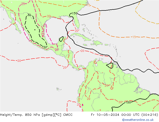 Height/Temp. 850 гПа CMCC пт 10.05.2024 00 UTC