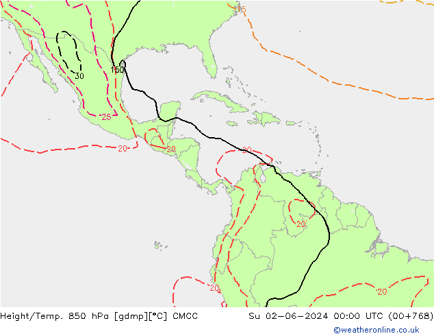 Height/Temp. 850 hPa CMCC Dom 02.06.2024 00 UTC