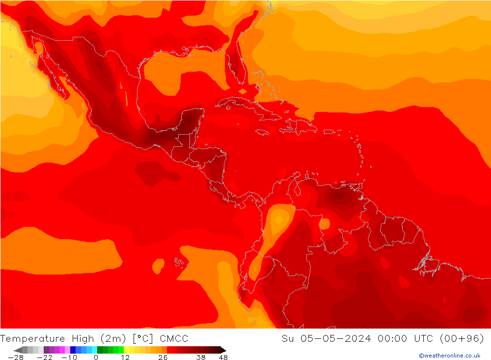 Max.temperatuur (2m) CMCC zo 05.05.2024 00 UTC