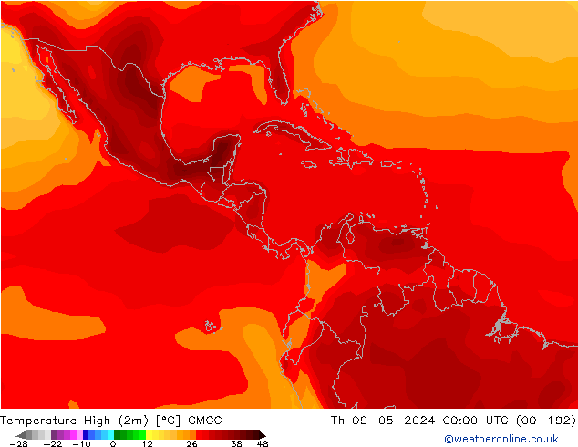 Max.temperatuur (2m) CMCC do 09.05.2024 00 UTC