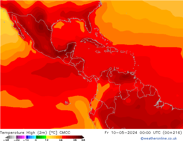 temperatura máx. (2m) CMCC Sex 10.05.2024 00 UTC