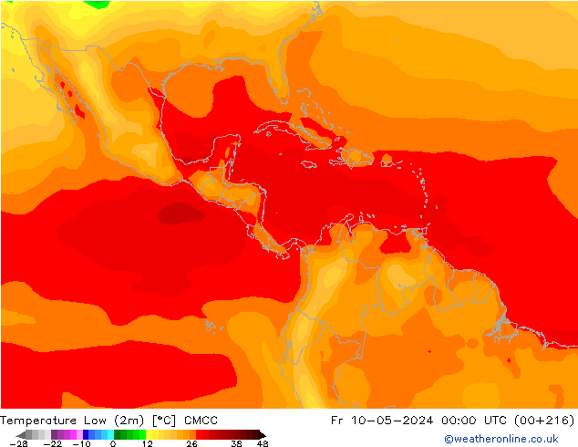 Min.temperatuur (2m) CMCC vr 10.05.2024 00 UTC