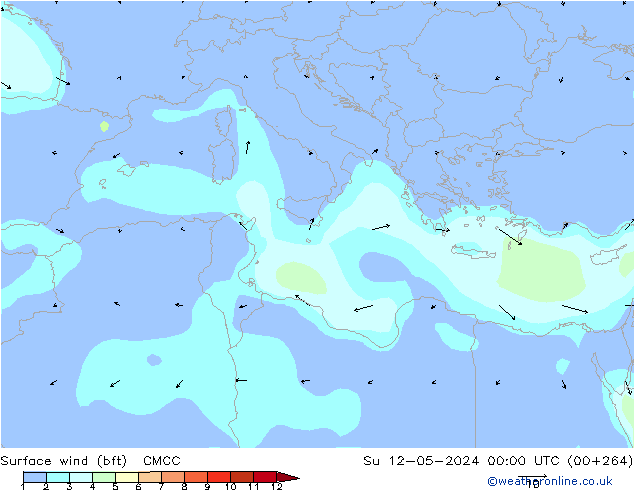 Viento 10 m (bft) CMCC dom 12.05.2024 00 UTC