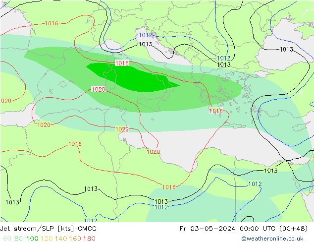 Corriente en chorro CMCC vie 03.05.2024 00 UTC