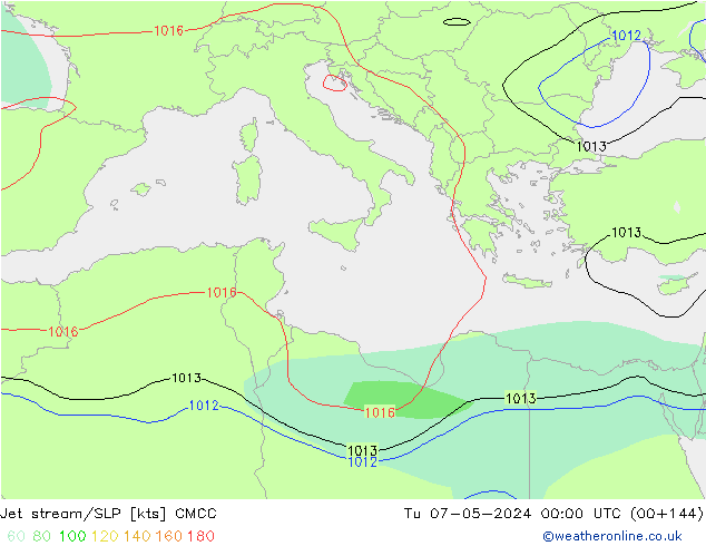 джет/приземное давление CMCC вт 07.05.2024 00 UTC