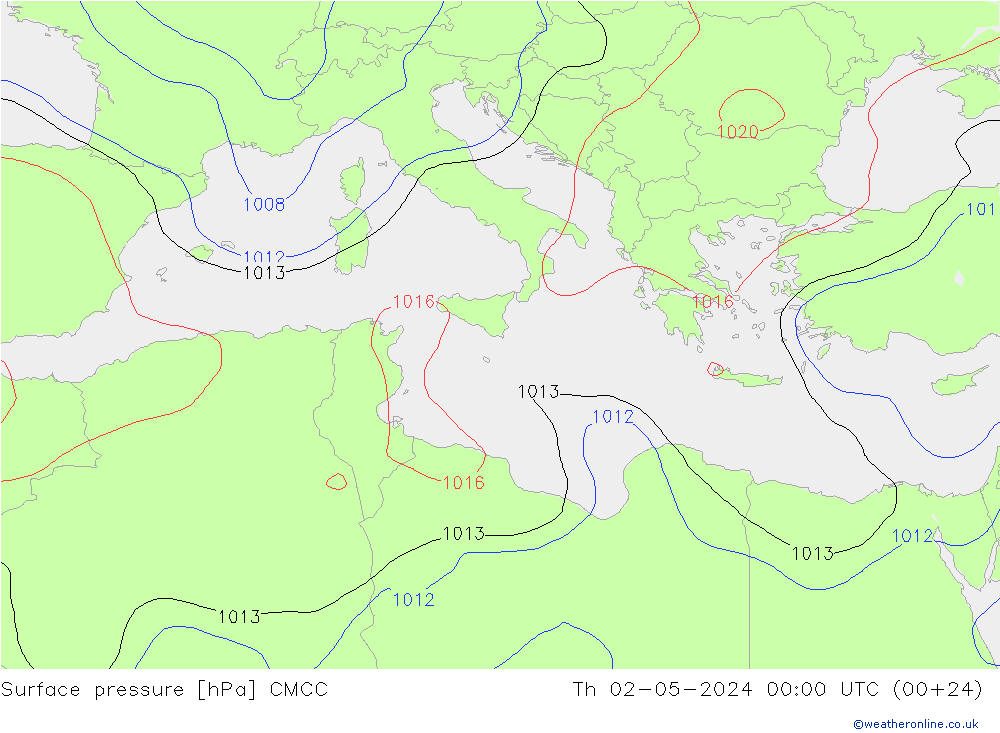 Atmosférický tlak CMCC Čt 02.05.2024 00 UTC