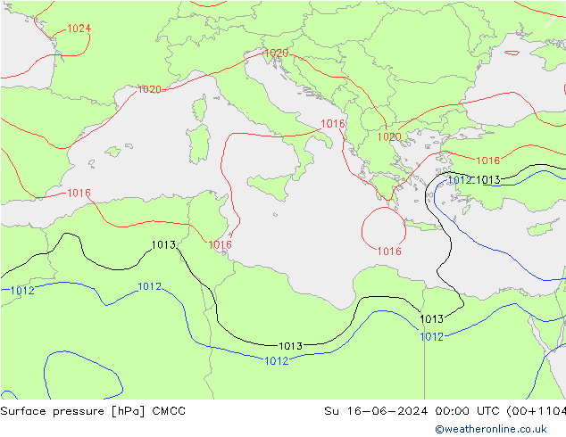 Pressione al suolo CMCC dom 16.06.2024 00 UTC