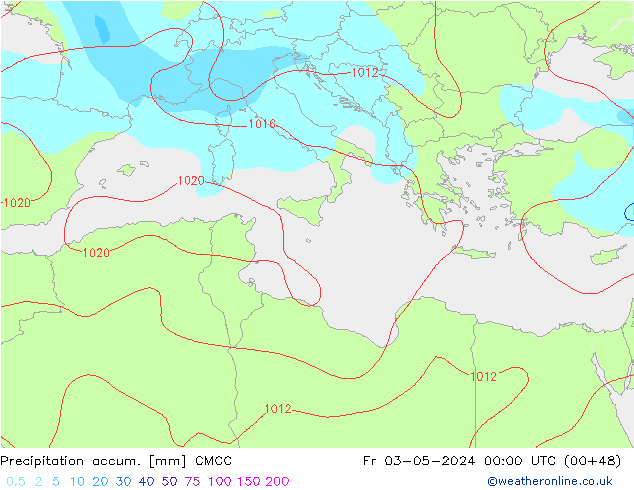 Toplam Yağış CMCC Cu 03.05.2024 00 UTC