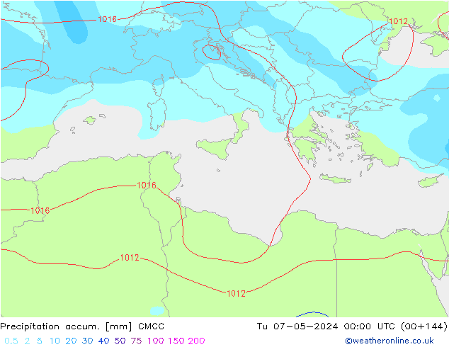 Totale neerslag CMCC di 07.05.2024 00 UTC