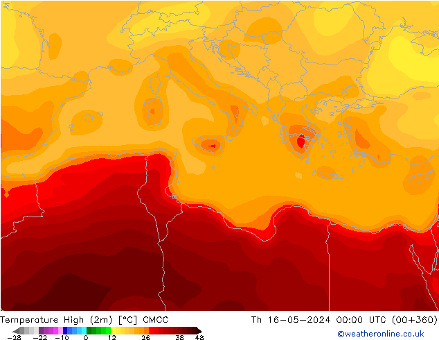 Temperatura máx. (2m) CMCC jue 16.05.2024 00 UTC