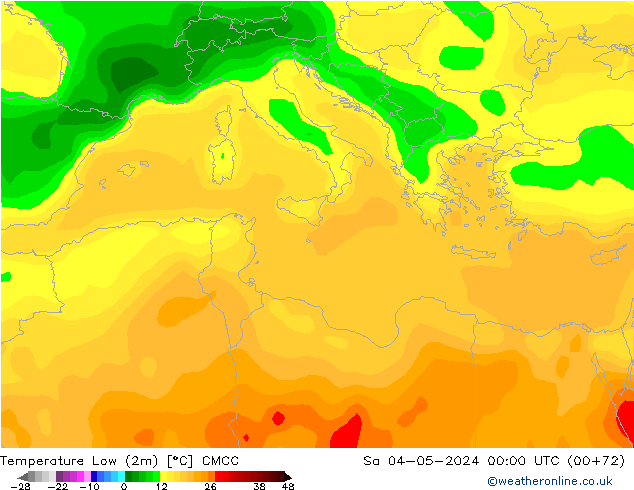 Nejnižší teplota (2m) CMCC So 04.05.2024 00 UTC