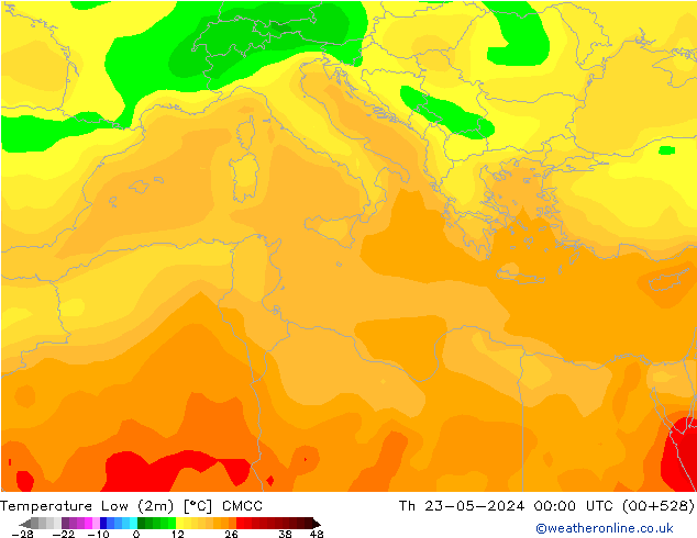 Temperature Low (2m) CMCC Th 23.05.2024 00 UTC