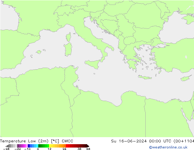 Min. Temperatura (2m) CMCC nie. 16.06.2024 00 UTC