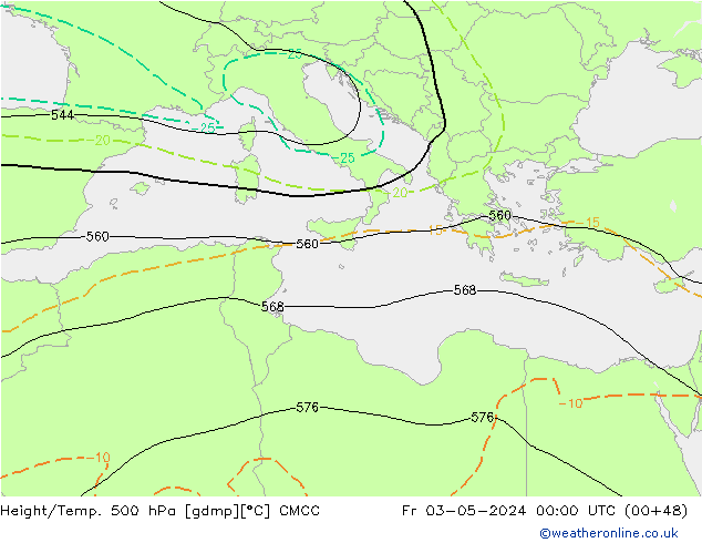 Yükseklik/Sıc. 500 hPa CMCC Cu 03.05.2024 00 UTC