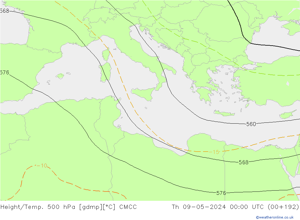 Height/Temp. 500 hPa CMCC Th 09.05.2024 00 UTC